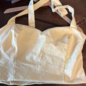 Express Body Contour Muted Yellow Sweetheart Stretchy Halter Tie Cropped Tank XL